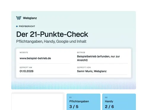 Erste Seite eines Prüfberichts zum 21-Punkte-Check