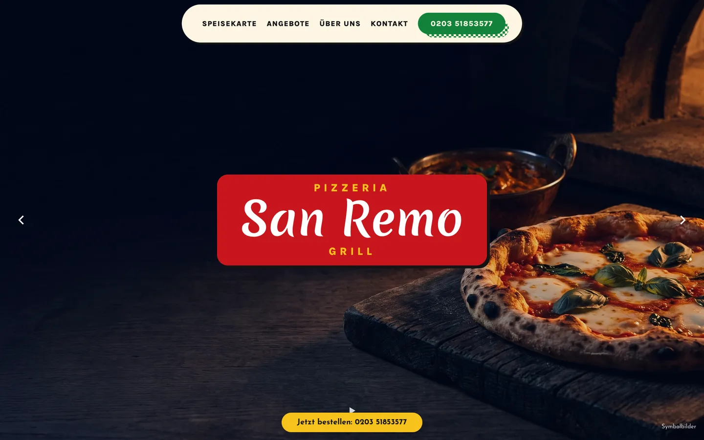 Entwurf der Startseite für die Pizzeria San Remo auf dem Rechner und auf dem Handy