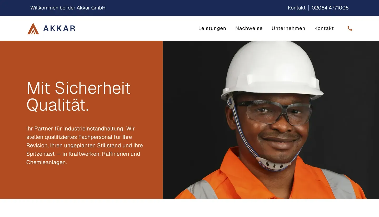 Startseite des Beispiel-Entwurfs für die Akkar GmbH