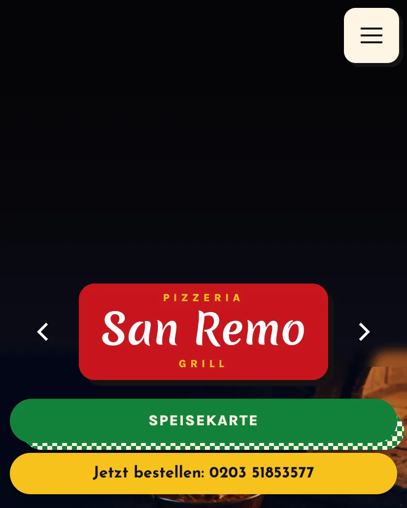 Beispiel-Entwurf der Pizzeria San Remo auf dem Handy