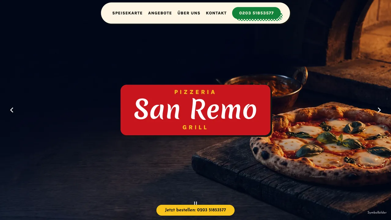 Entwurf der Startseite für die Pizzeria San Remo auf dem Rechner